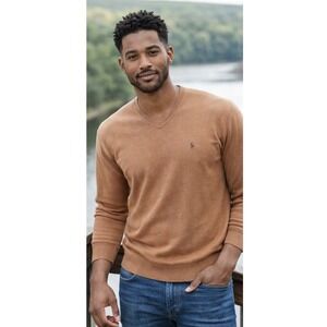 Polo Ralph Lauren Mens V Neck Sweater Camel Brown Cotton Blend Size XL‎